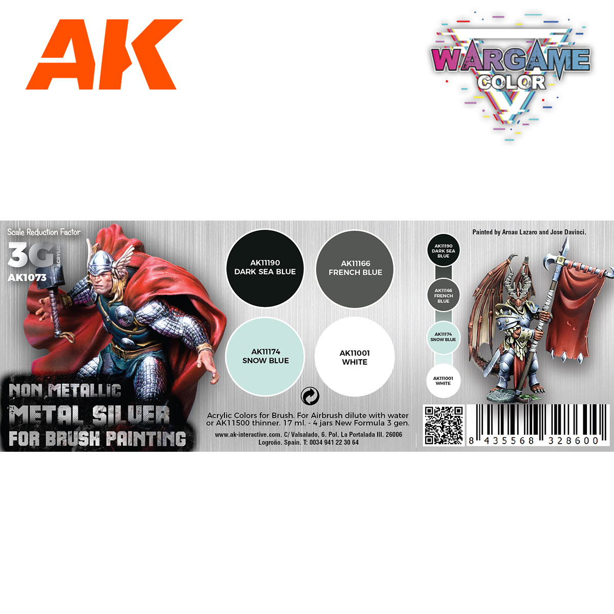 AK1073 WARGAME COLOR SET. NON METALLIC METAL SILVER (WITH BRUSH)